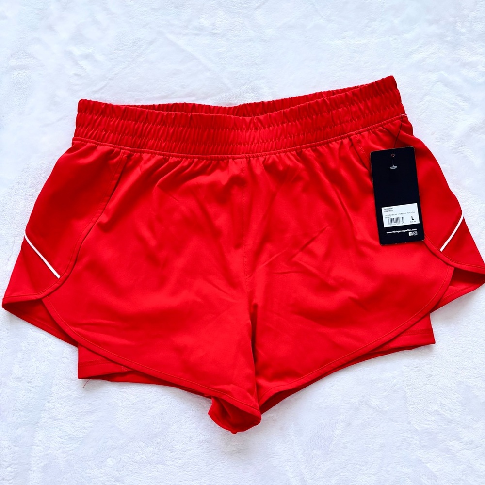 90 DEGREE Fiery Red Lightstreme Sterling High Waisted Running Short--NWT--L